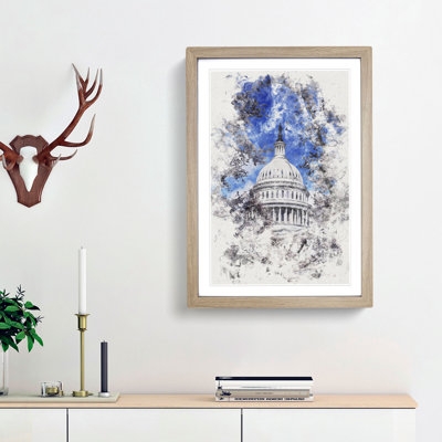 Capitol Hill And Cherry Blossom Tree - Single Picture Frame Print on MDF