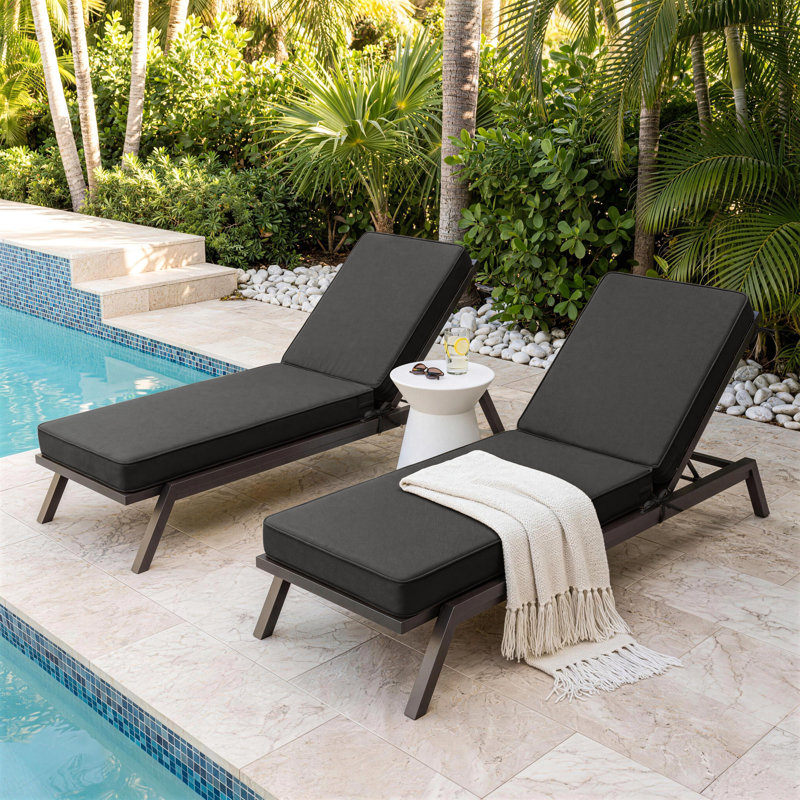 Outdoor 4'' Chaise Lounge Cushions Lounge Chair Cushions 26" W X 80" L, Black, 2