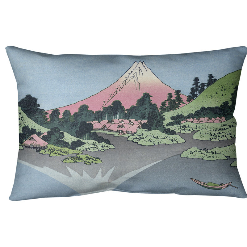 Coussin lombaire en lin du mont Fuji reflété dans le lac Kawaguchi, Montagne rose