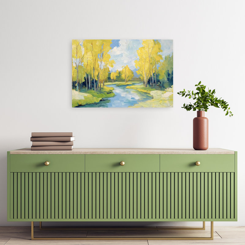 Art contemporain abstrait Cottonwoods At The River, H 16 po x l 24 po