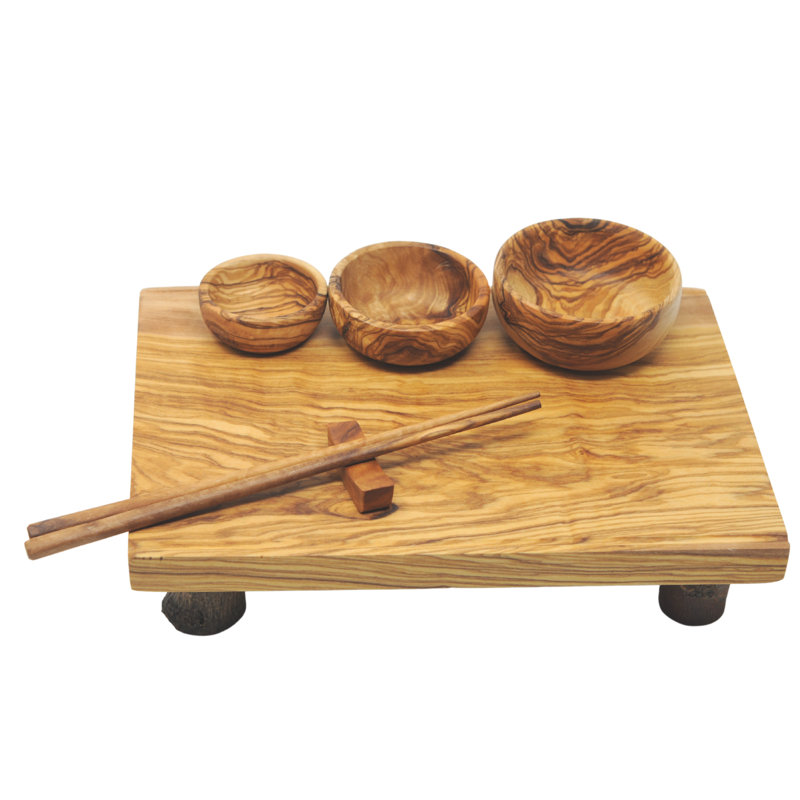 Ensemble de plateaux à sushi en bois d'olivier BeldiNest | Planche à service de sushi