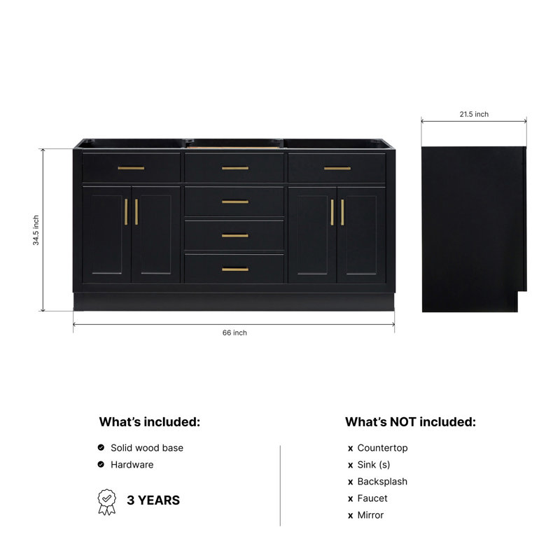 Hepburn 66'' Double Bathroom Vanity Base Only, Black