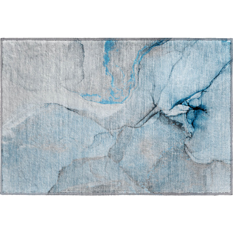 Tapis bleu Cerrito AMF506 lavable à la machine de qualité supérieure, Rectangle 1 pi 8 po x 2 pi 6 po