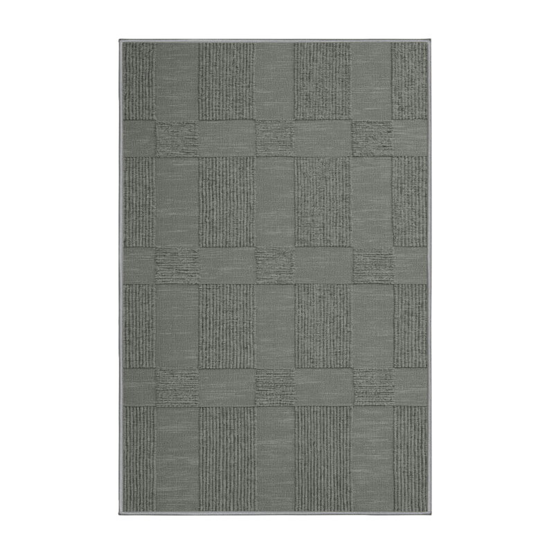 Machine Washable Checkered Brown Area Rug, Rectangle 6' x 9'