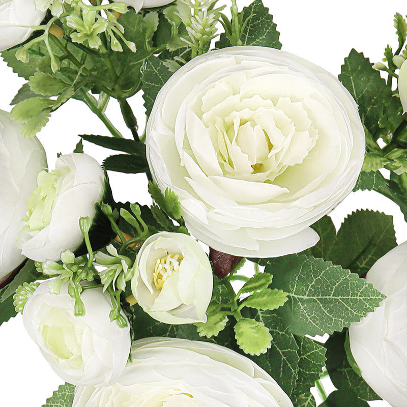 Bouquet de tiges de pivoines artificielles, Blanc, crème