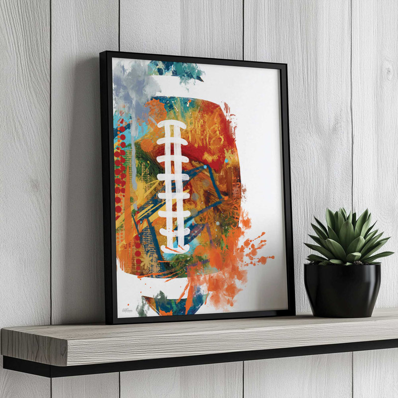 «Football Splash» par Cat Thurman Designs, reproduction d'art, L 12 po x H 16 po, Noir, Impression encadrée