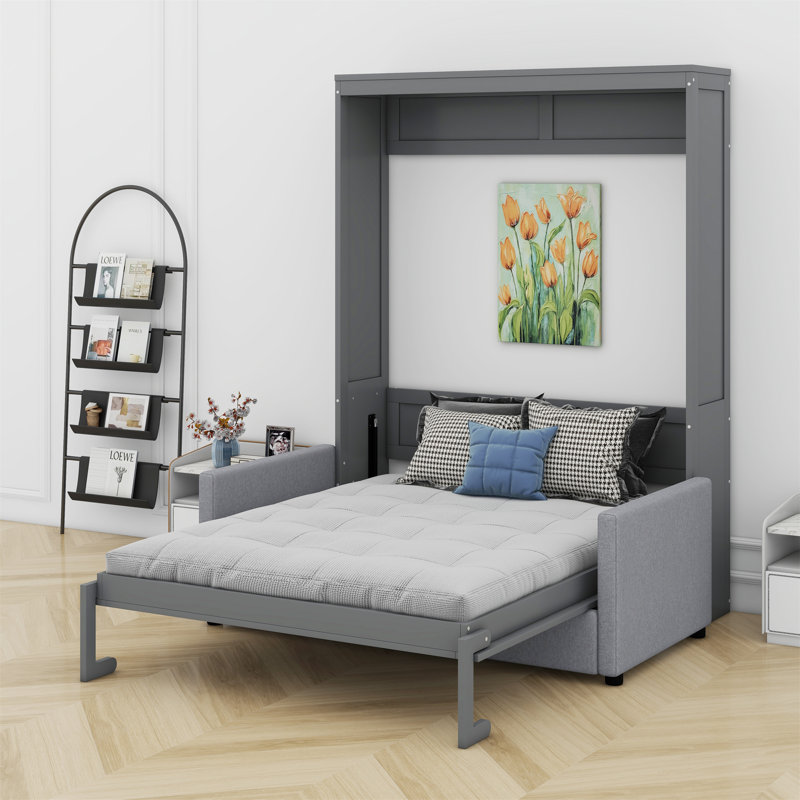 Lit escamotable mural Murphy avec coussin, gris