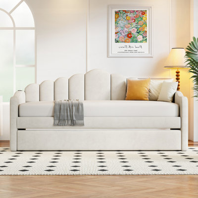 Upholstered Daybed with Trundle Velvet Sofabed with USB Charging Ports No Box-spring Needed