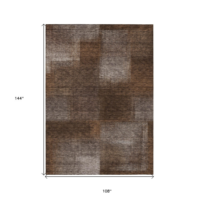 Tapis intérieur lavable abstrait 9 pi x 12 pi brun et ivoire