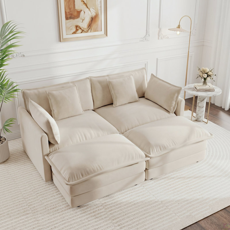 Canapé à causeuse profonde avec 2 repose-pieds assortis pour une détente flexible, café léger