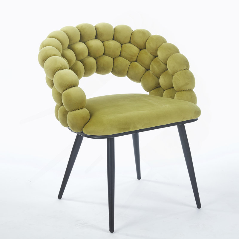 Chaise verte moderne (ensemble de 2) avec pieds en tube de fer de couleur dorée, coussins moelleux et dossier confortable, convenant à la salle à manger, au salon, au café et au dossier en boule de poils