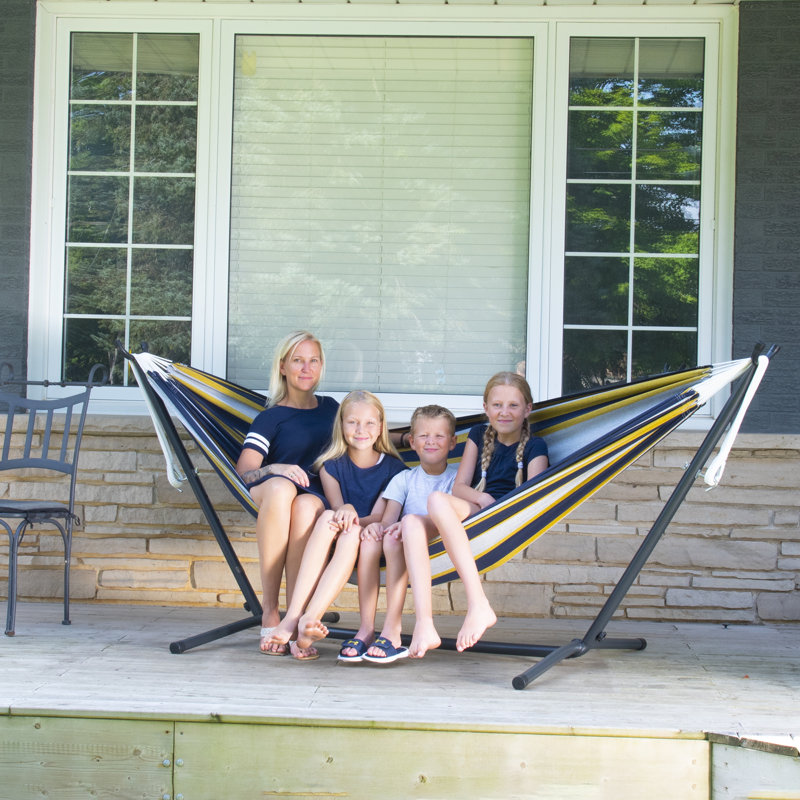 Double Classic Hammock with Stand, Black, Serenity, 104cm H x 250cm L x 109cm W