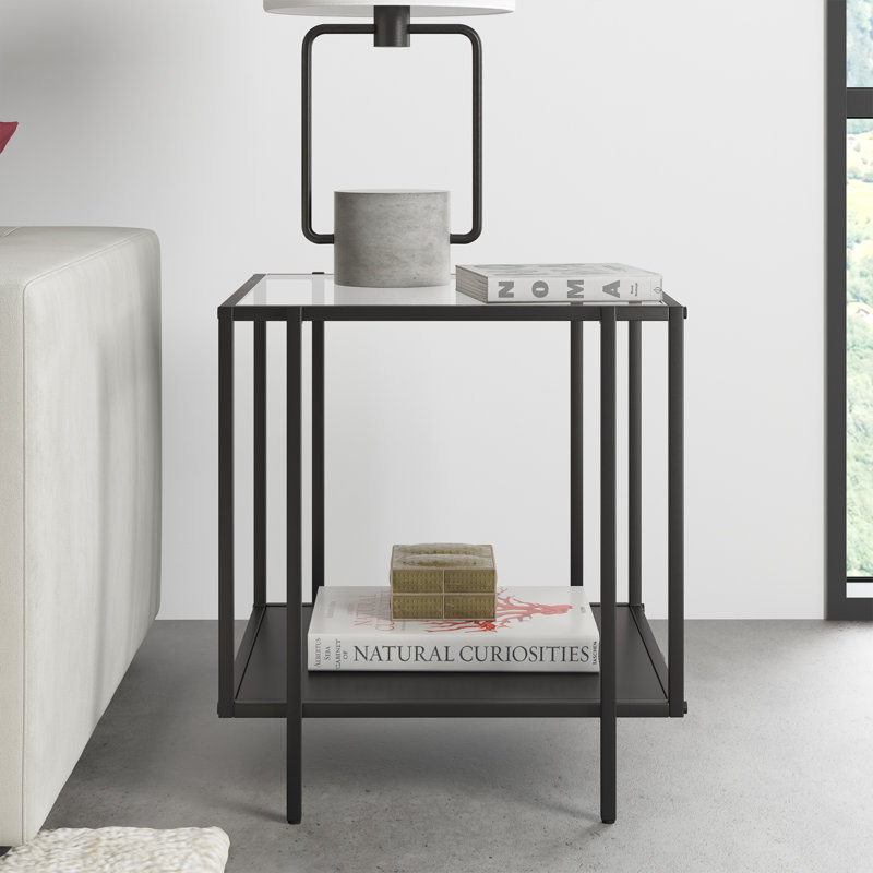 Vireo Glass Top End Table, Blackened Bronze