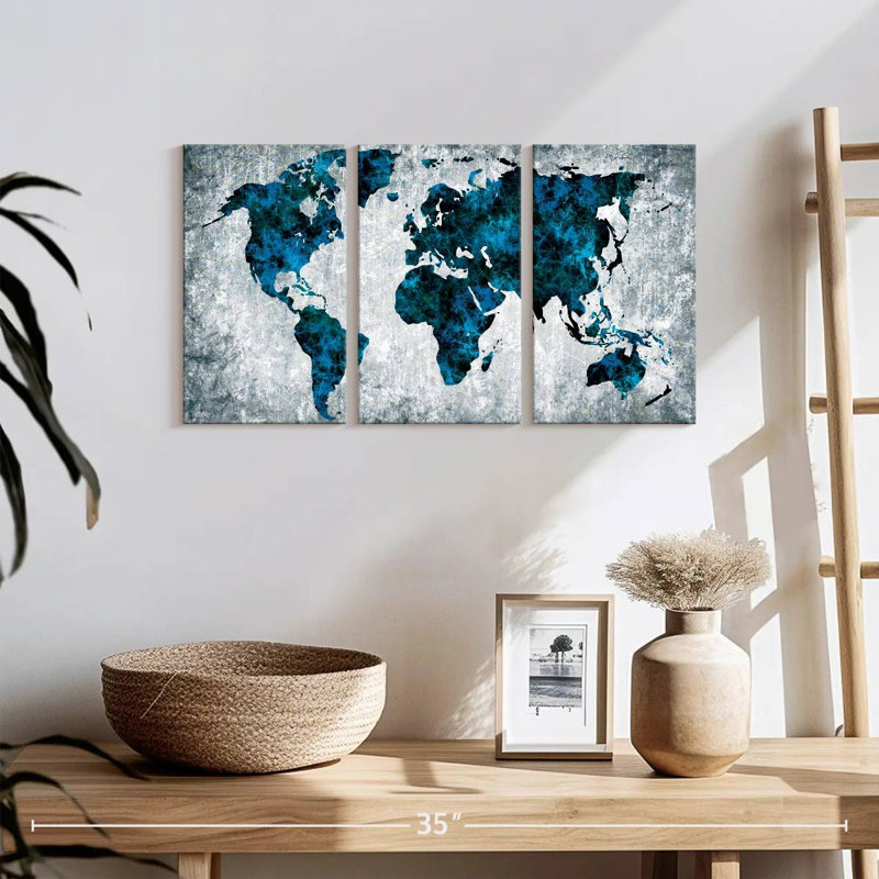 Impression sur toile multicolore carte du monde, H 12 po x l 26 po x P 1 po
