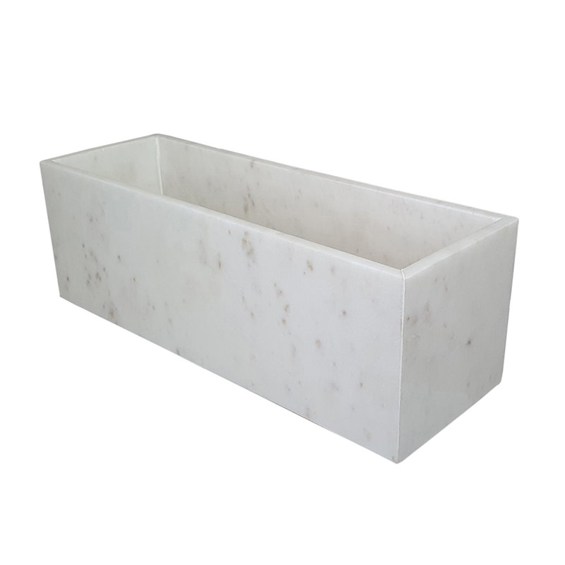 Plateau décoratif avec rebords surélevés, marbre blanc rectangulaire de 15 pouces