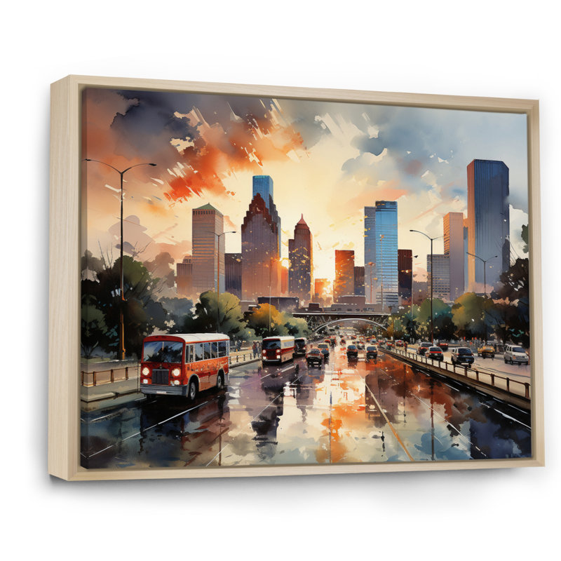 Houston City Horizons I sur impression sur toile, H 30 po x l 40 po x P 1,5 po, Cadre naturel flottant