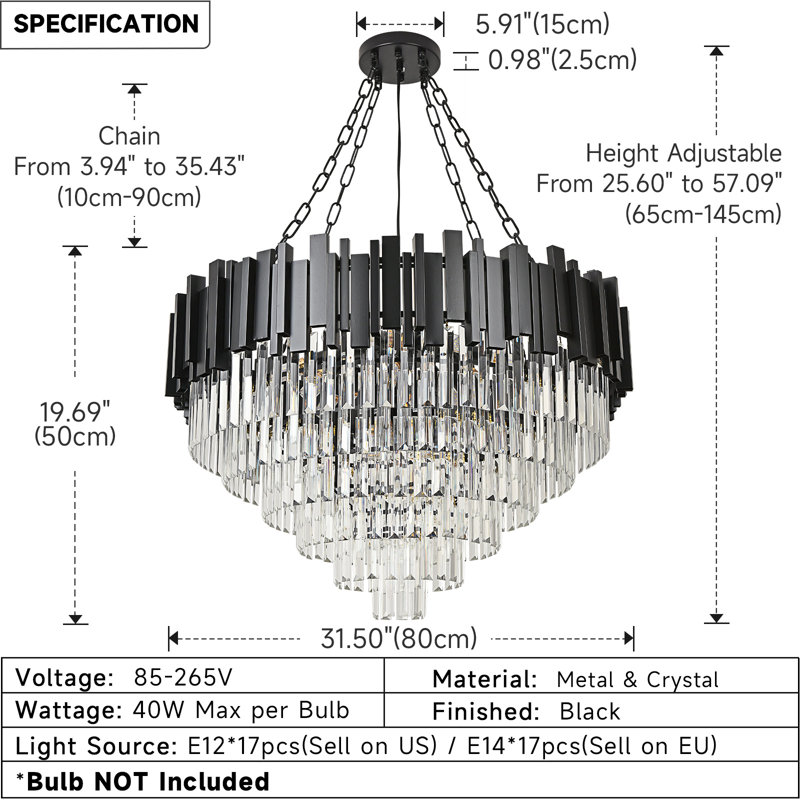 Axana 17 - Light Chandelier, Black