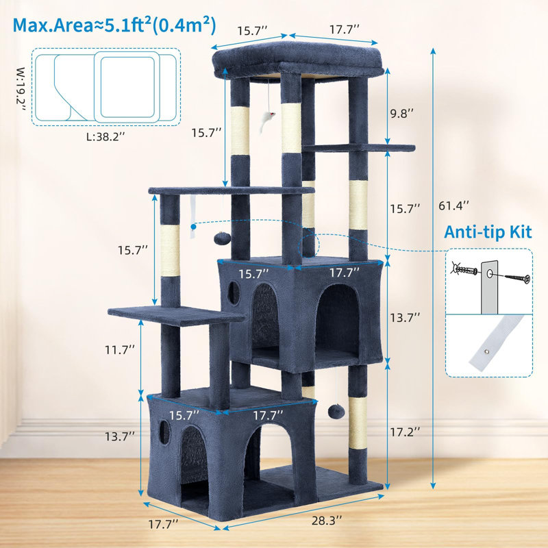 Arbre à chat 61 po H pour chat à l'intérieur, Bleu très foncé