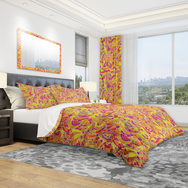 Ensemble de housse de couette moderne et contemporaine en microfibre jaune / or