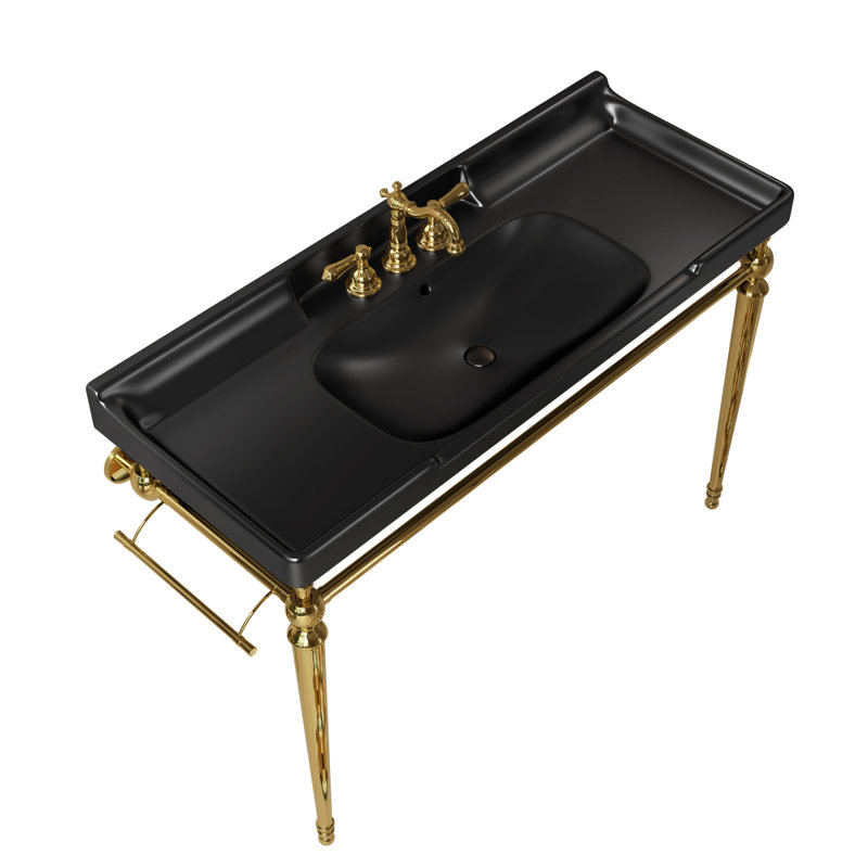 Pied de meuble-lavabo de salle de bain autoportant 48 po VICI, sans lavabo ni robinet, sans couvercle ni drain, or, Gold