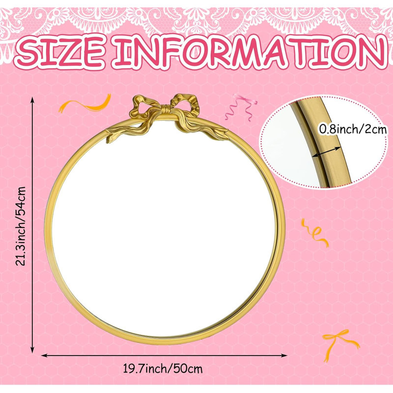 Vintage Round Gold Bow Mirror 21"X20" Antique Bathroom Vanity Mirrors Antique Metal Ornate Circle Wall Mirror, Baroque Style Bow Decor For Home Table, Bedroom, Living Room, Hallway