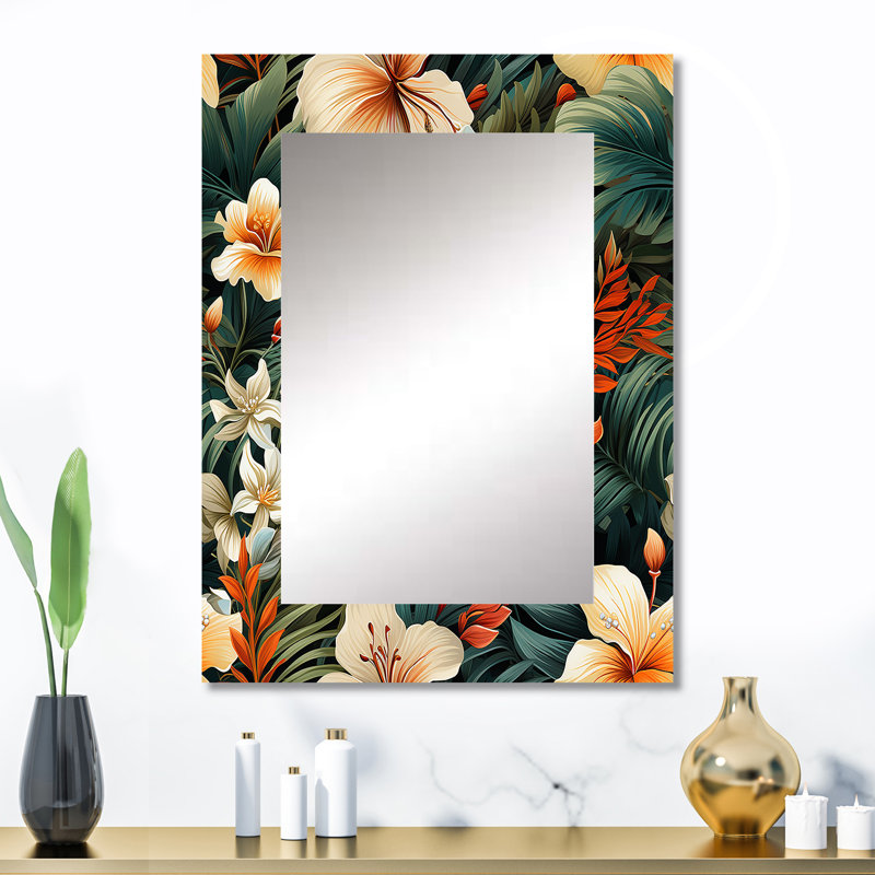 Tropical Greens Warm Earth Tones - Tropical Mirror Wall Decor, 32" x 24"