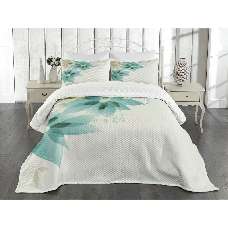 White Quilted King Bedspread Set with Floral Design