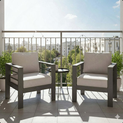Ensemble de 2 fauteuils de patio en métal toutes saisons avec coussins gris épais, capacité de 330 lb