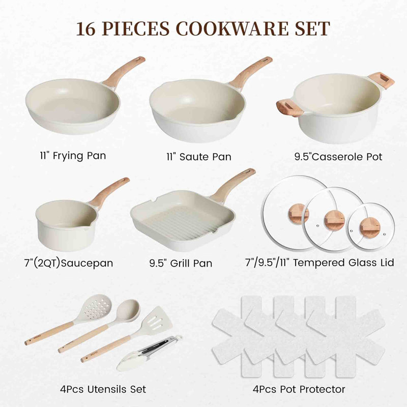 Batterie de cuisine antiadhésive 16 pièces