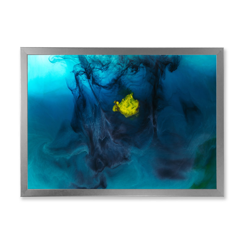 «Blue Ink Mixing In Water II», décoration murale moderne sur toile, H 34 po x l 44 po x P 1,5 po, Cadre photo argenté