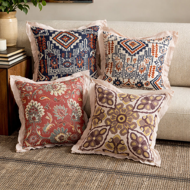 Rust Boho Reversible Medallion Print Throw Pillow Cover 18" X 18"