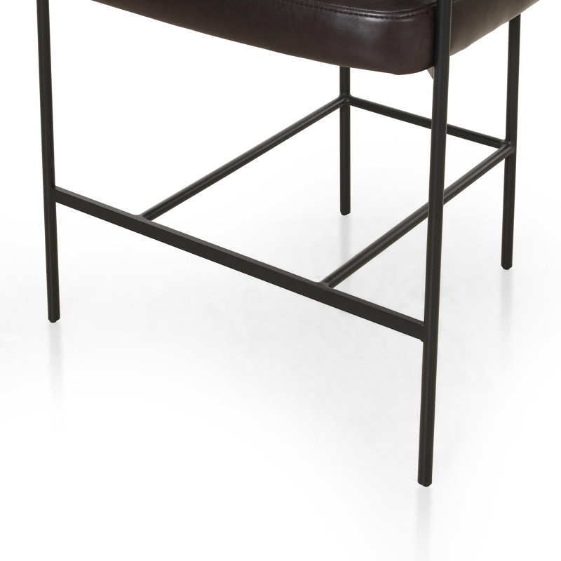 Tabouret de bar et de comptoir Lyssa, Tabouret de comptoir (siège d'une hauteur de 26,5, Cuir véritable noir Sonoma