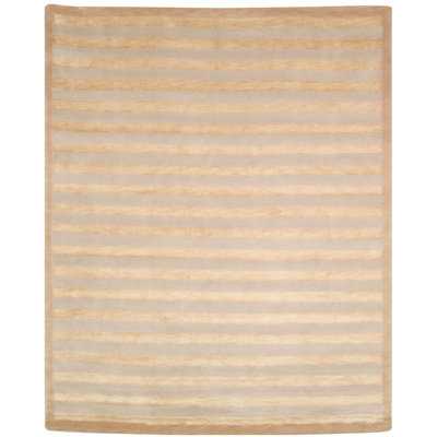Tibetan Hand Knotted Silk & Wool Pile Striped Rug