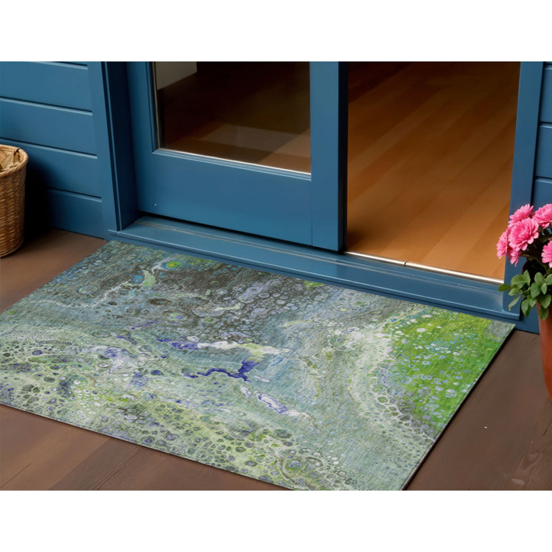 Tapis d'extérieur lavable abstrait vert lime et artichaut 3 pi x 5 pi