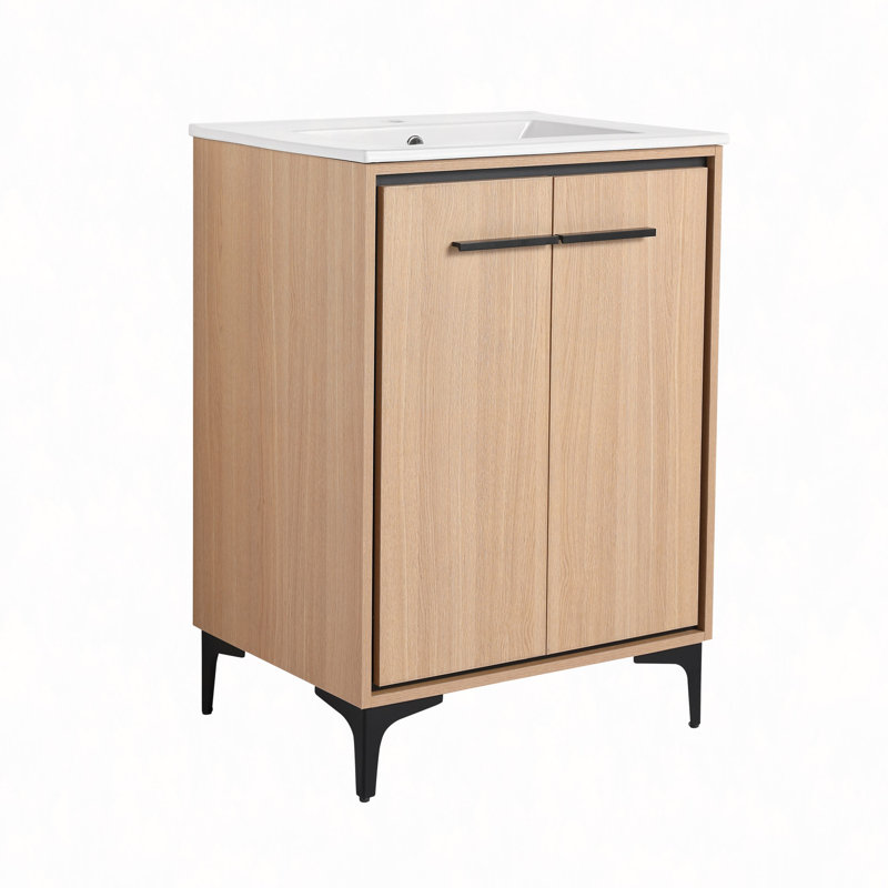 Base de meuble-lavabo 24 po avec lavabo, armoire de rangement avec portes, bois d'ingénierie, 24"