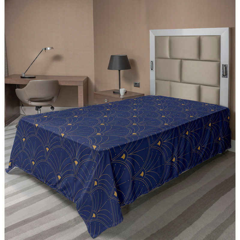 Polyester Floral Flat Sheet, Navy Blue/Sand Brown, TwinXL Flat Sheet