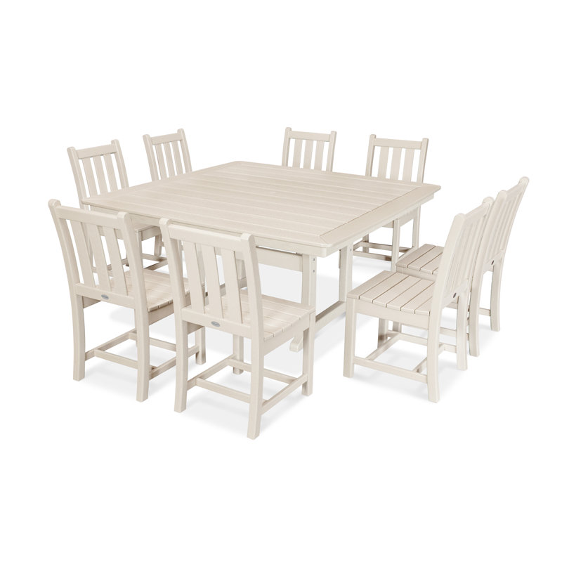 Traditional Garden 9-Piece Nautical Trestle Dining Set, Sand