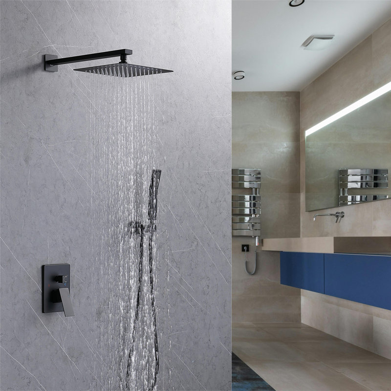 Complete Shower System with Rough-in Valve with 12 Inches Rain Shower Head, Matte Black