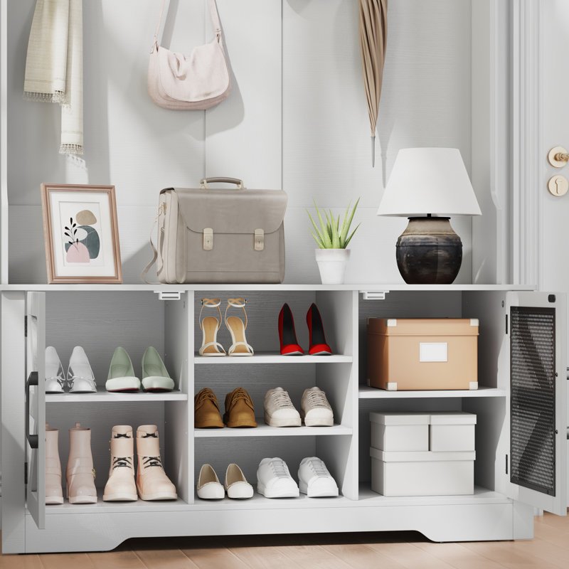 Beitske 5-in-1 Hall Tree with Storage Bench and Magnetic Doors, Retro Entryway Organizer with Coat Rack, Shoe Cubbies, Hooks & Upper Shelf for Foyer or Mudroom