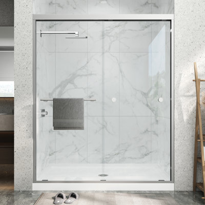 55-60 in. W x 72 in. H Double Sliding Framed Shower Door in Brushed Nickel with Clear Tempered Glass