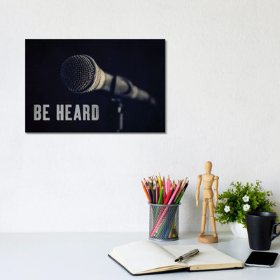 Be Heard Typography Microphone by Tom Quartermaine - Wrapped Canvas Print