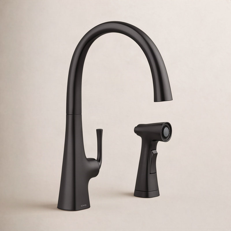 Graze Kitchen Sink Swing Spout Faucet With Sidespray, Matte Black