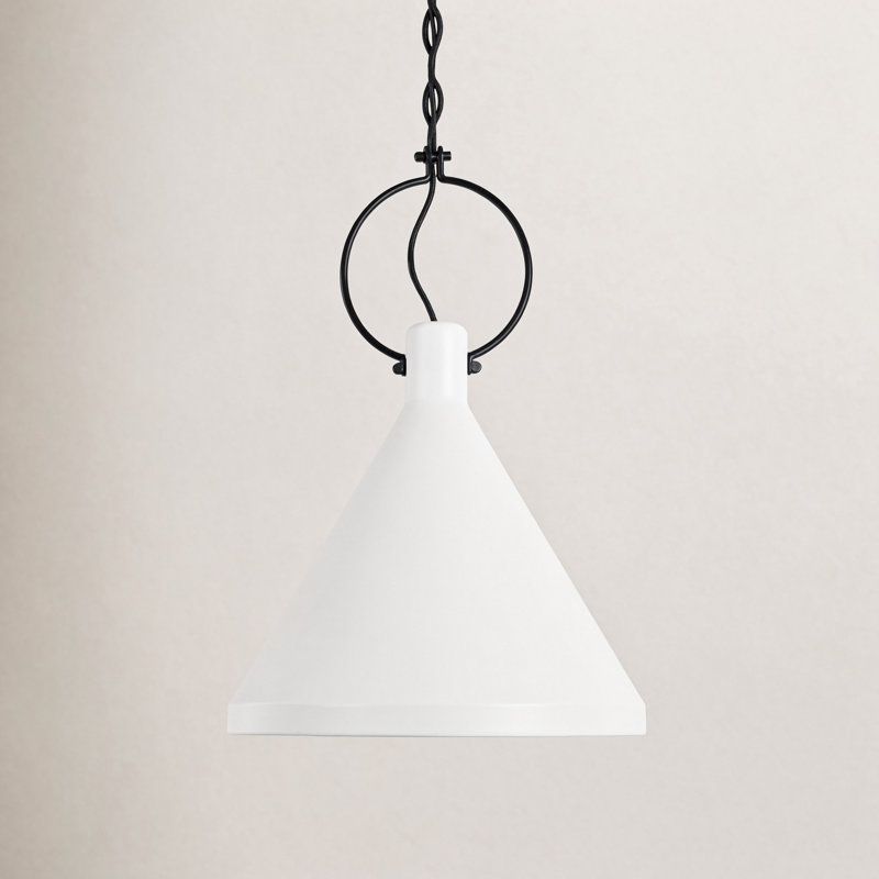 Luminaire suspendu conique à 1 lumière Adlina, Blanc, H 20,5 po x l 14,25 po x P 14,25 po