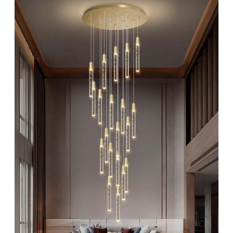 Light High Ceiling Dimmable Crystal Chandelier, Gold, 28
