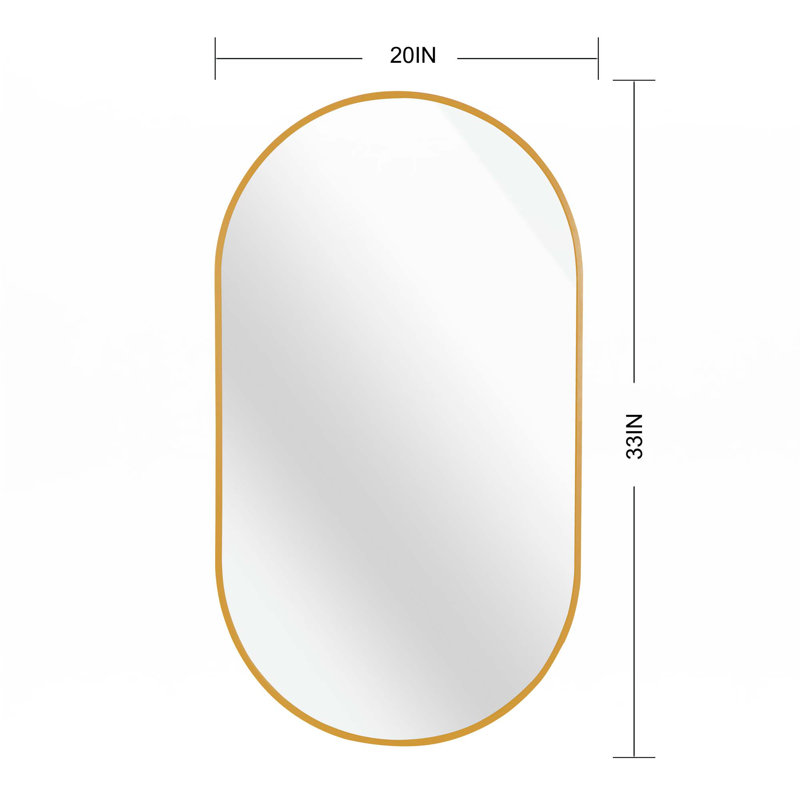 Miroir ovale en métal, Doré, H 33 po x l 20 po