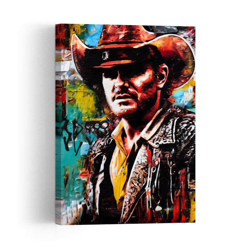 Urban Cowboy Portrait Modern Retro Contemporary Wall Art Print 1 Piece Wrapped Canvas Wall Art, 60.96cm H x 40.64cm W