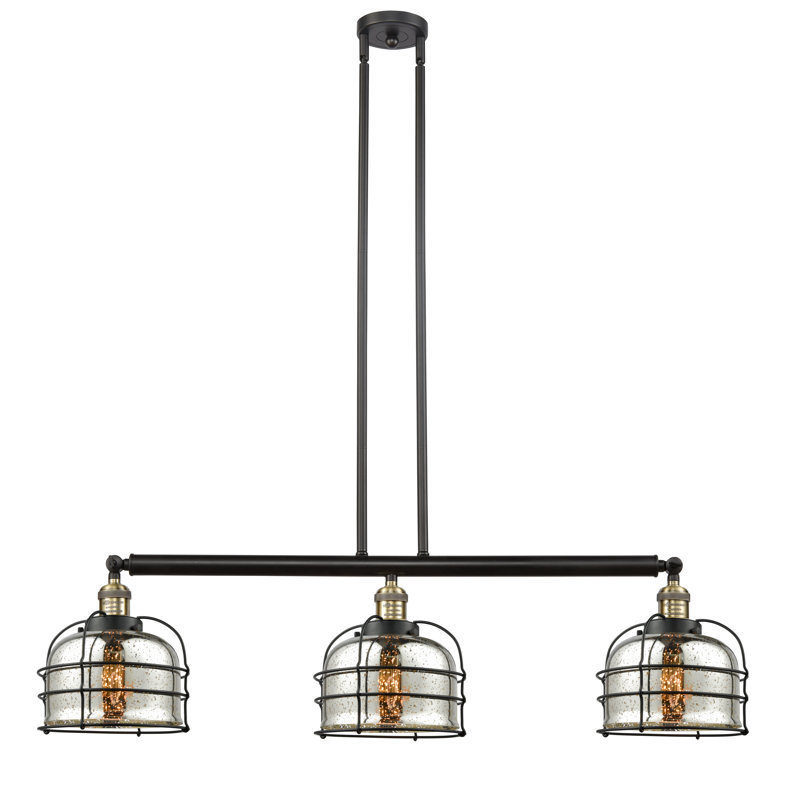 Luminaire suspendu pour îlot de cuisine 3 lumières Casa, Ampoule non incluse, Laiton antique noir, Argent mercuré plaqué
