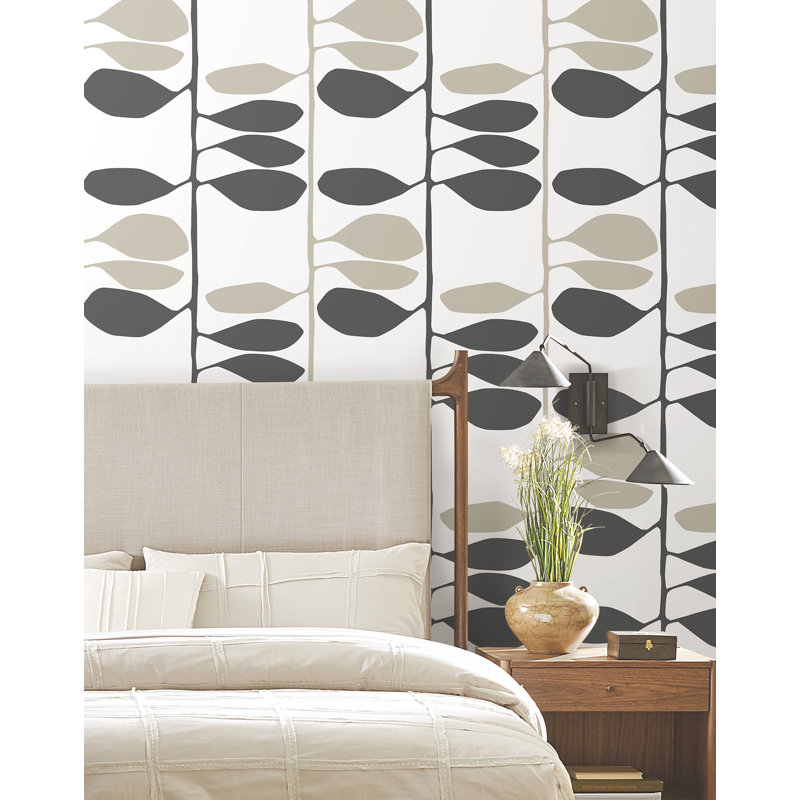 Sculpted Vines Vermillion and Graphite Wallpaper, Black