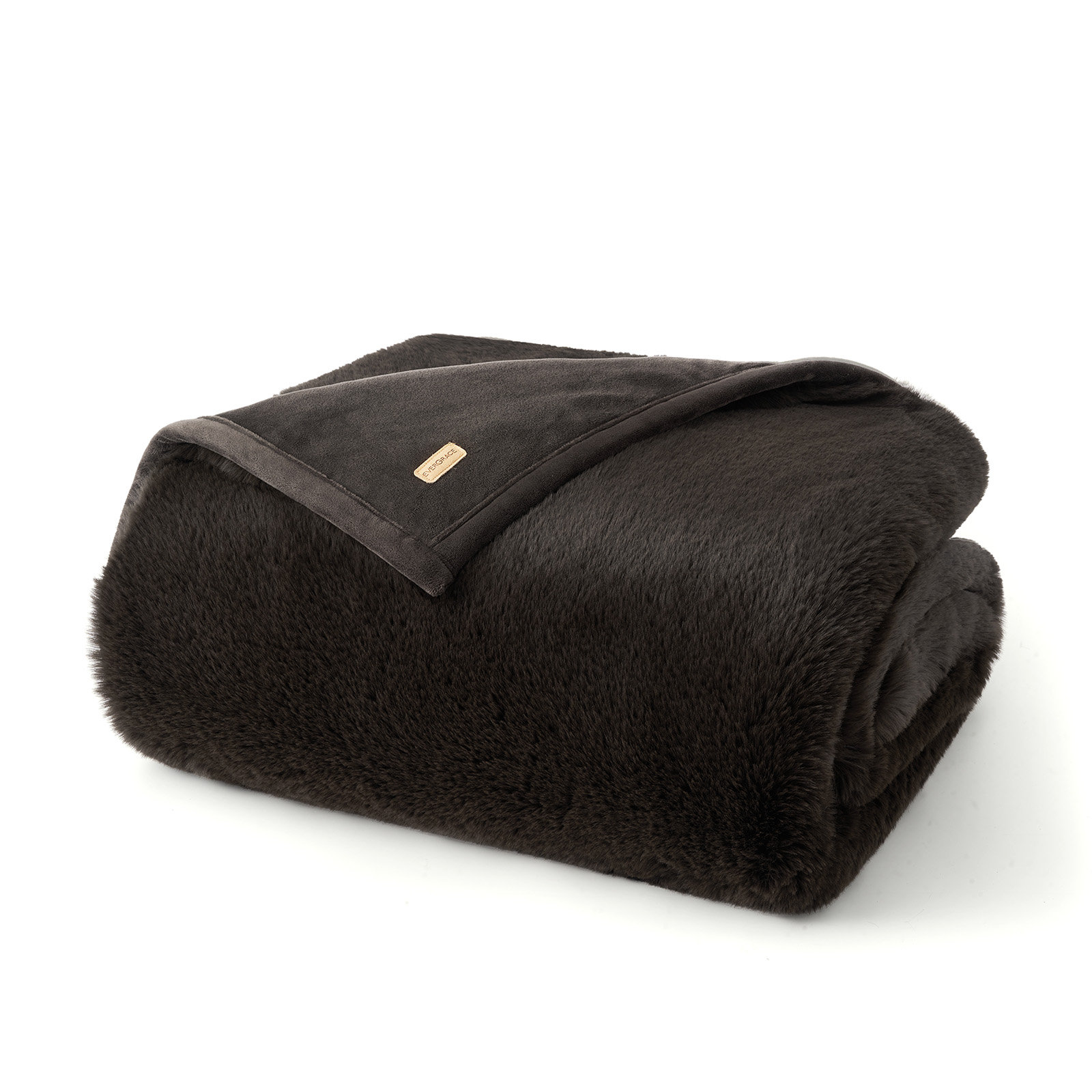 Luxury Soft Faux Chinchilla Fur Throw Blanket 1220GSM, 80" L x 60" W, Espresso Mink