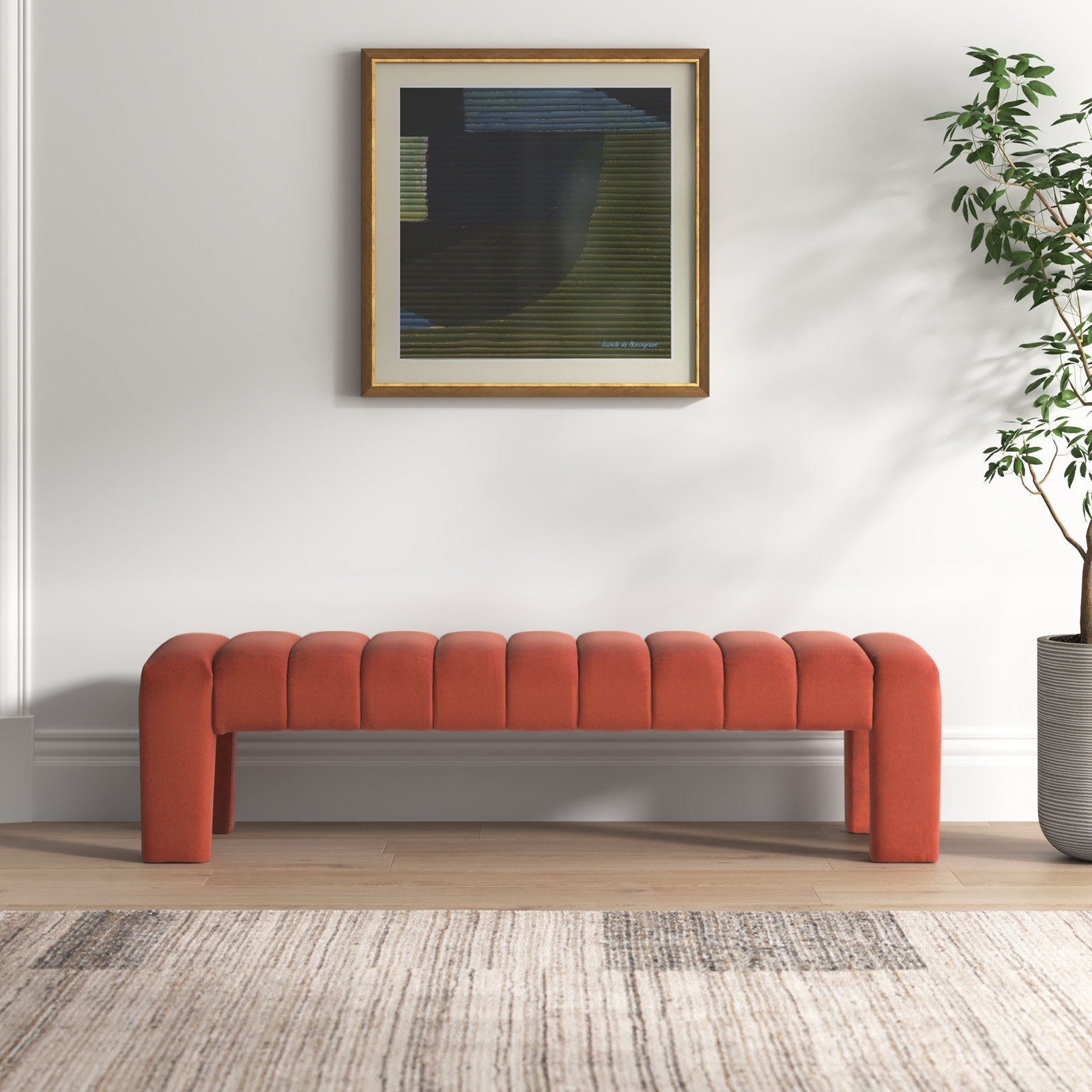 Gliese 63" Velvet Bedroom Bench, Rust Velvet